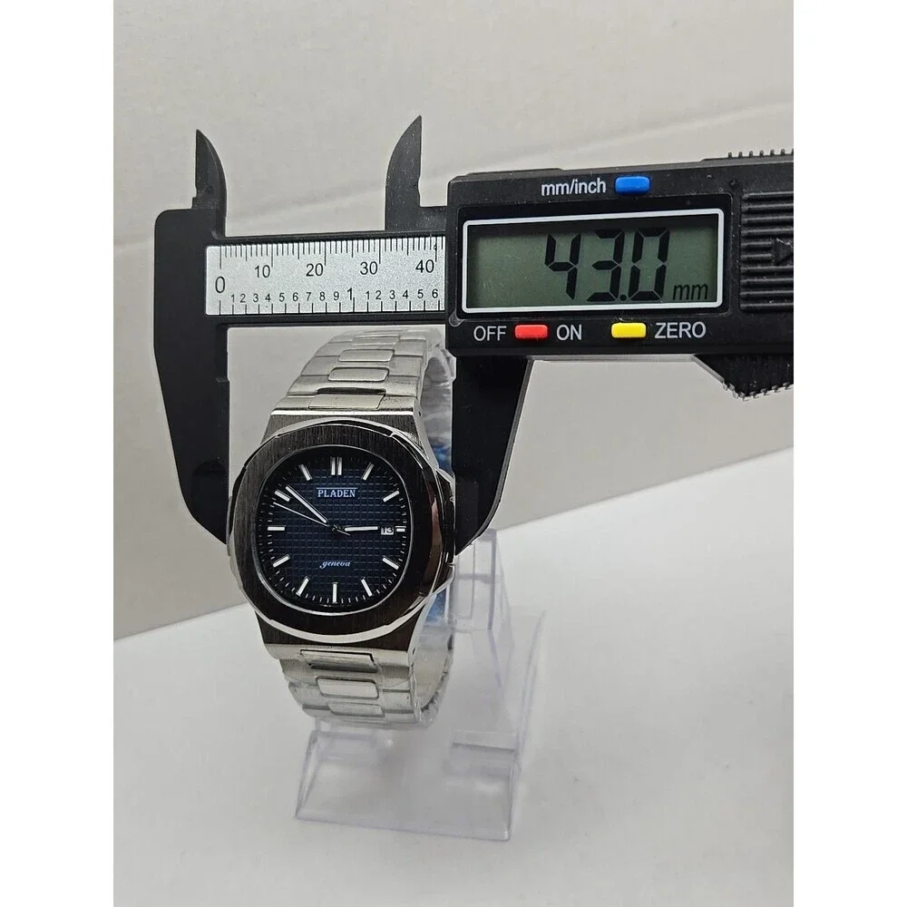 PLADEN Geneva Blue Dial Stainless Steel Date Quartz Watch New Battery Mens